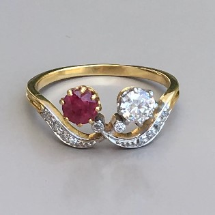  Antique diamond and ruby ring, edwardian era. Nobel Antique jewelry Store, Santa Monica. Made in America.